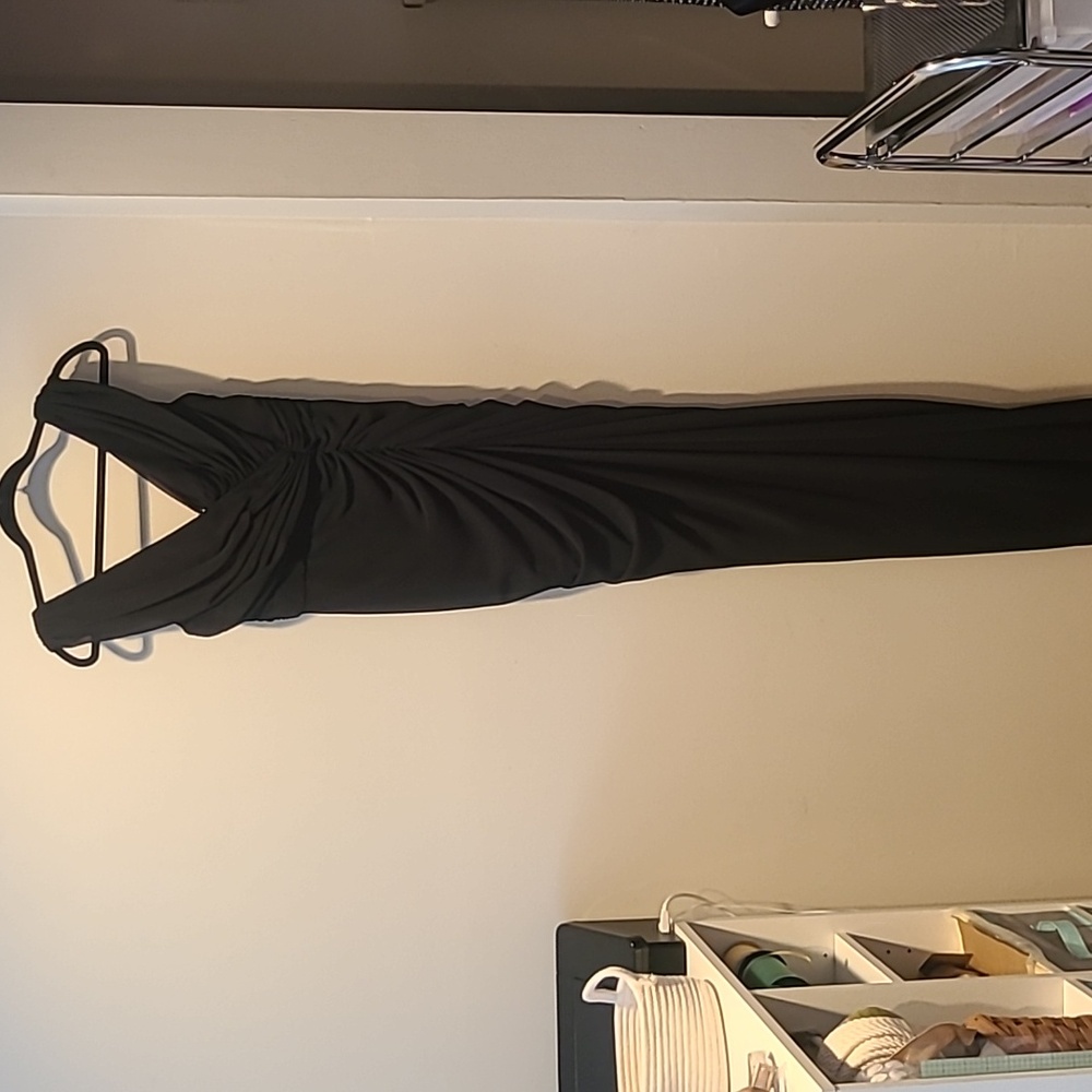 Rubber Ducky Black gown with sheer overlay and ruching